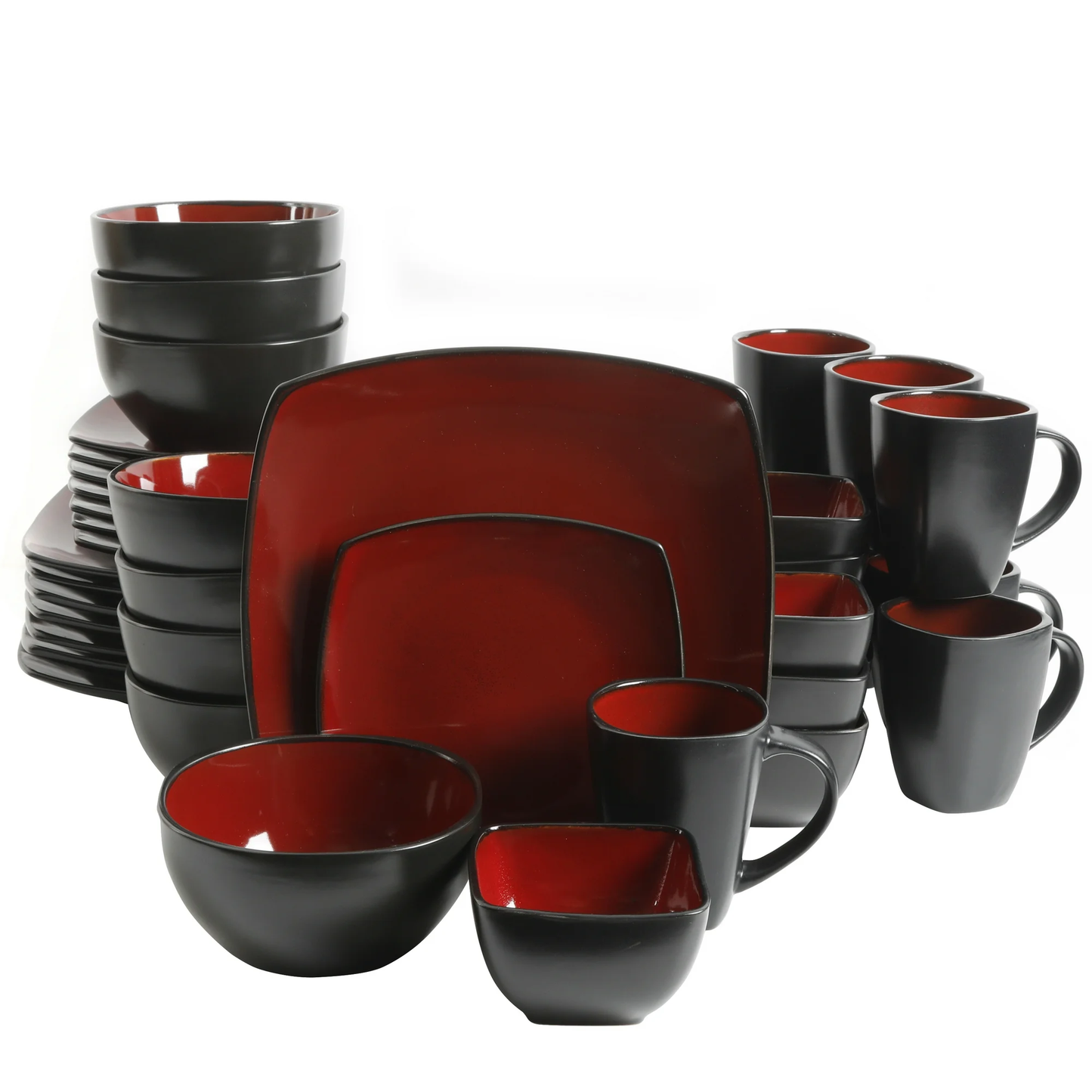 Gibson Soho Lounge Square 40-Piece Dinnerware Set - Red