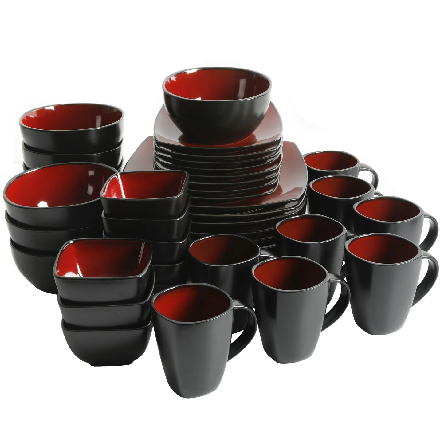 Gibson Soho Lounge Square 40-Piece Dinnerware Set - Red